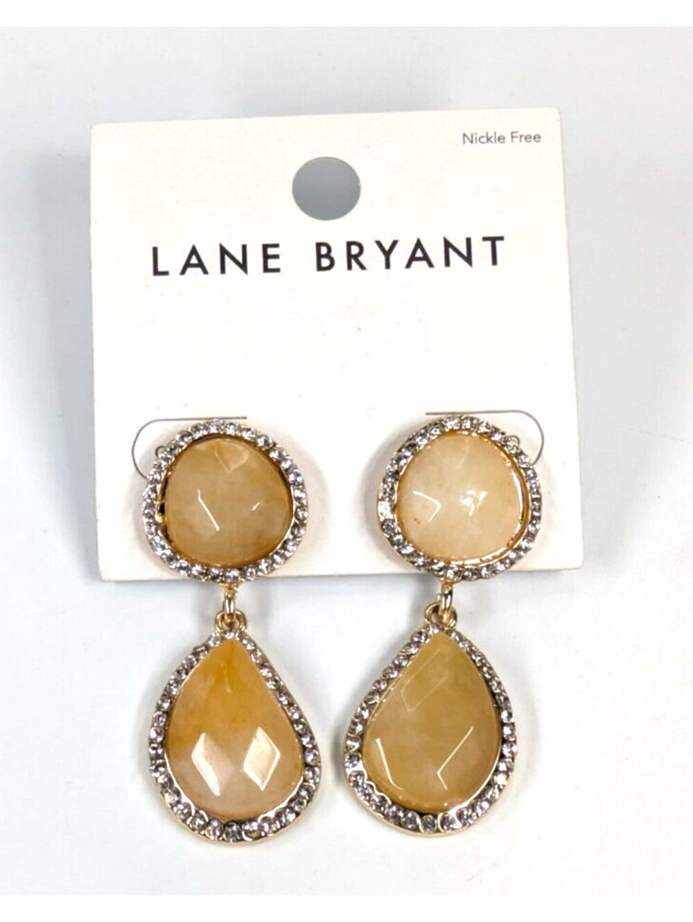 Lane Bryant Chunky Real Stone Rhinestone Surround Pierced Earrings 2.25" NOC